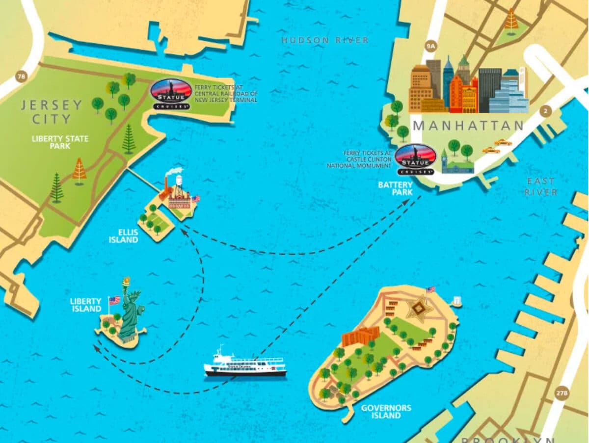 Le circuit que fait le bateau au nord de Staten Island