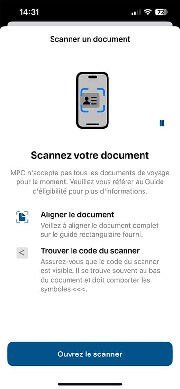 scannez votre passeport pour créer votre profil