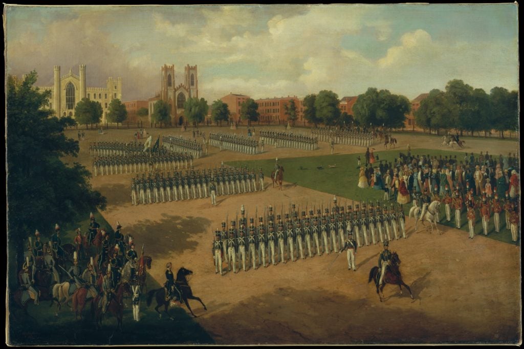 Peinture d'une revue du 7e régiment sur Washington Square au MET.